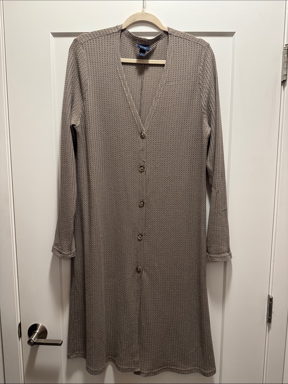 Daytrip Taupe Waffle Textured Long-Sleeve Button-Front Duster. XL. EUC!